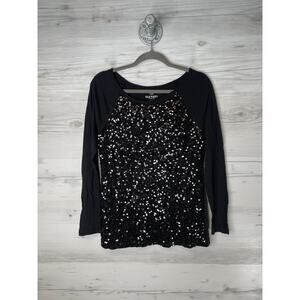 Old Navy‎ Shirt Womens Medium Black LS Sequin Raglan Top Cotton Modal Sparkle